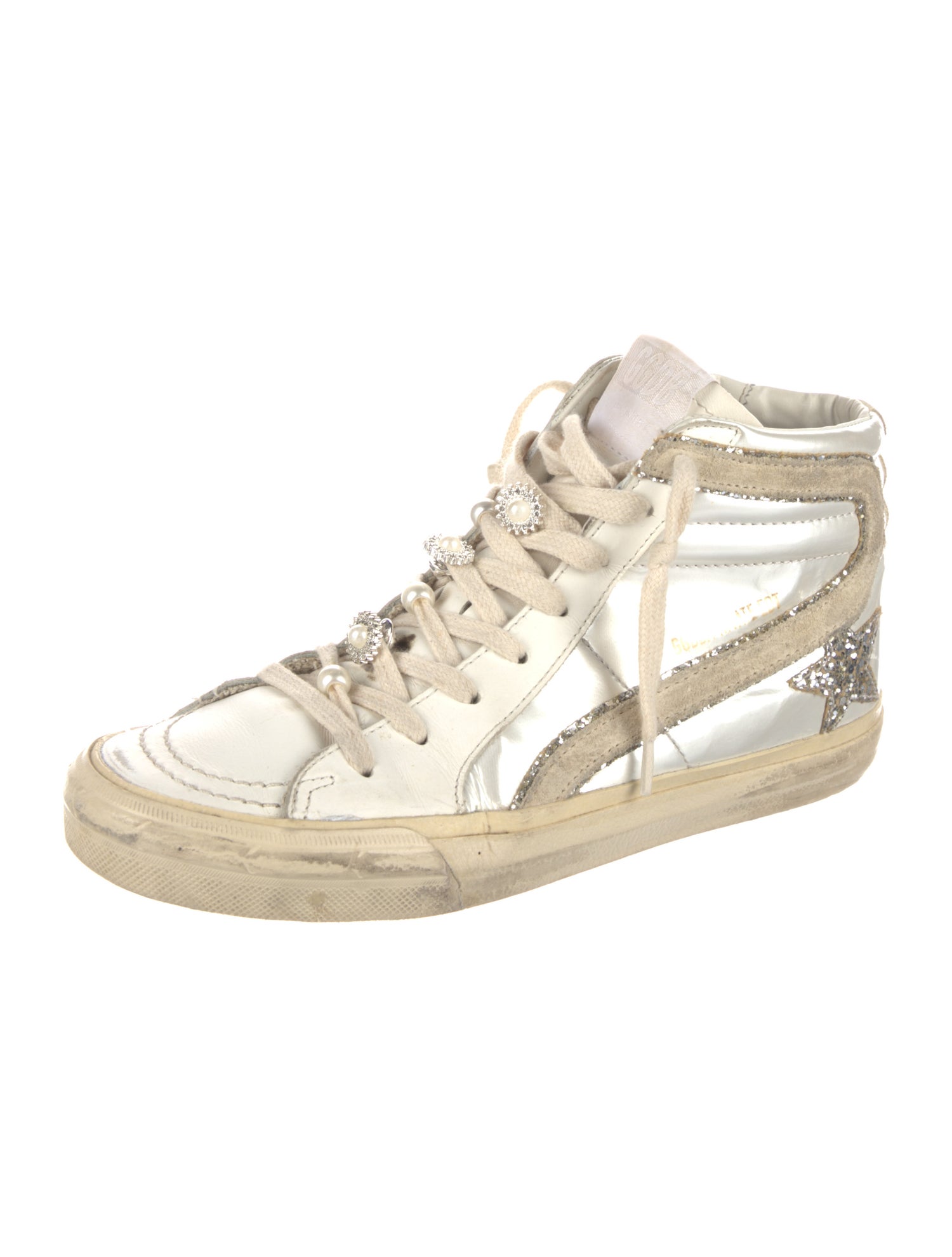 Golden Goose Leather Glitter Accents Sneakers